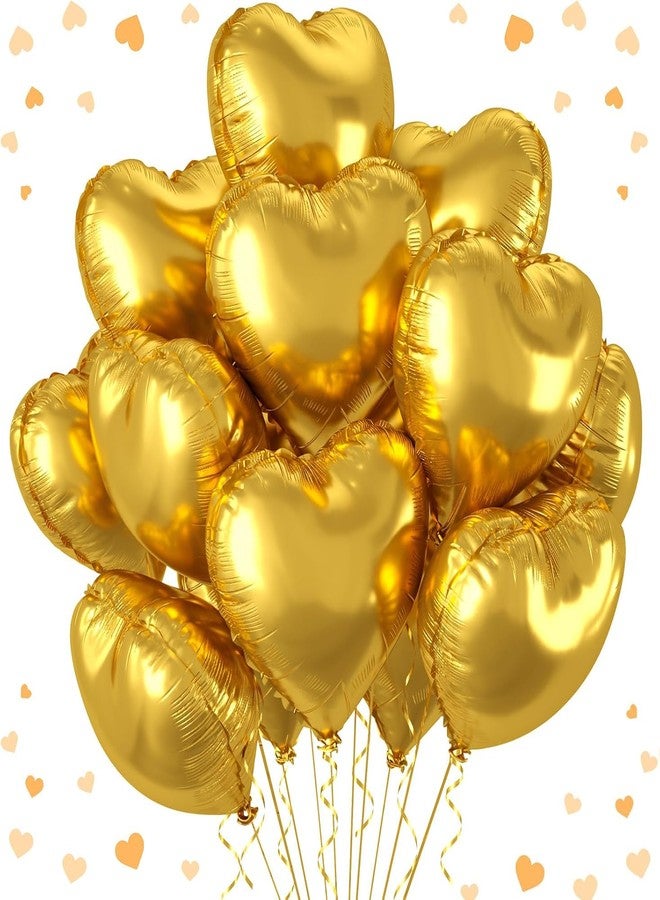 AMFIN® (Pack of 5) 18 Inch Gold Heart Shaped Balloons, Heart shape balloons for decoration, Gold heart balloons for decoration, Gold heart foil balloons, valentine balloons decoration - Gold - Image 1